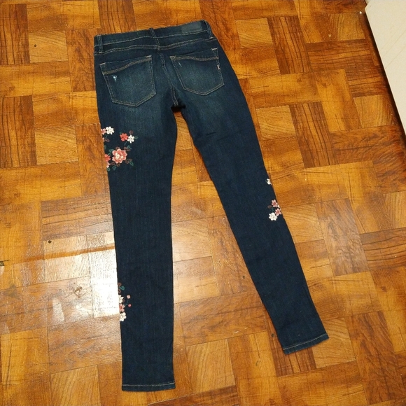 Express Floral Embroidered Distressed Blue Jeans Jeggings Mid Rise Women's 0R - Picture 5 of 8